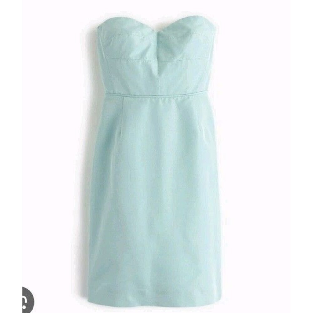 J.Crew Rory Light Green Strapless Dress Classic Faille Boned Cutout Back Size 2